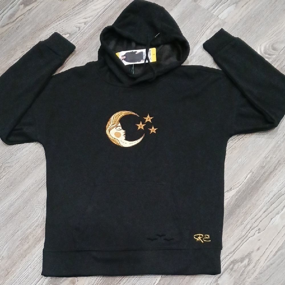 LAZYPANTS Black Hoodie with Gold Moon and Stars Design Size S